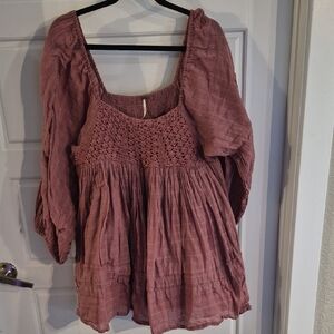 Free People Dusty Rose Crochet Detail Dress